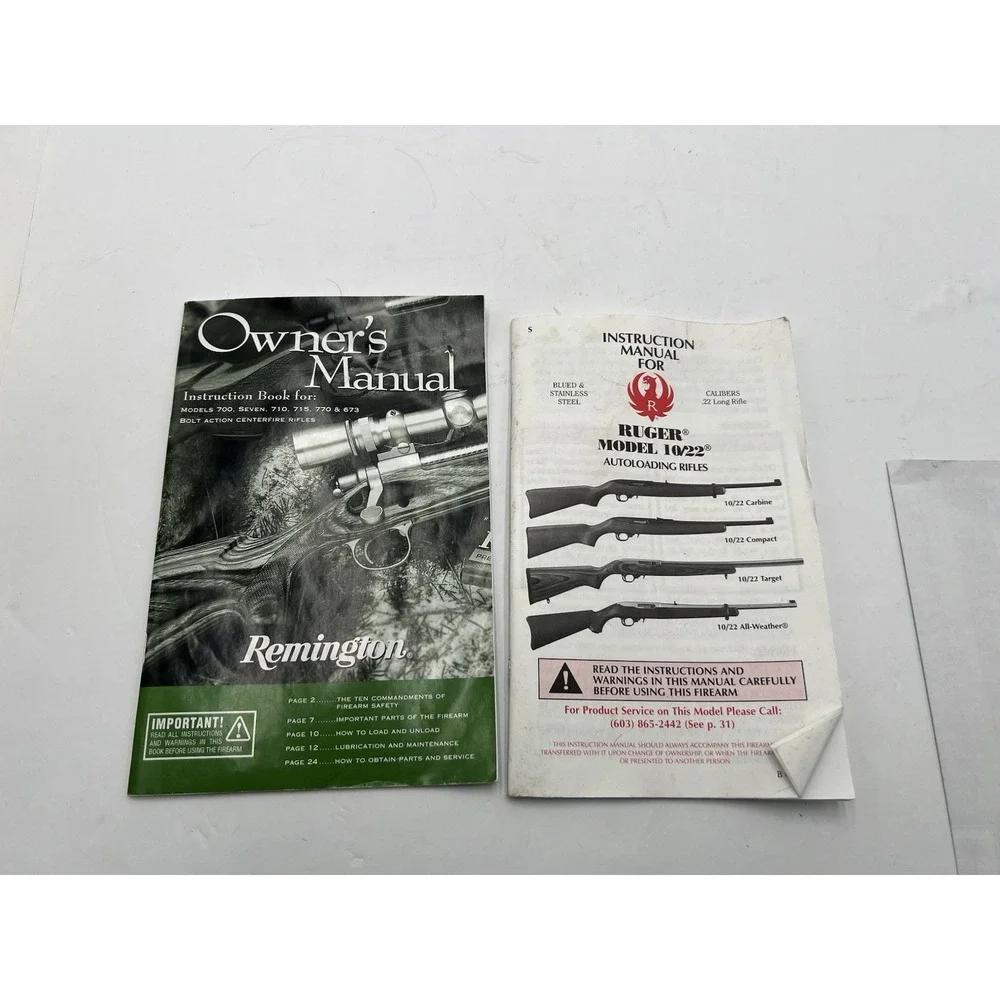 Vintage Remington 700 710 715 770 673 & Ruger 10/22 Rifle Owner Manuals Lot